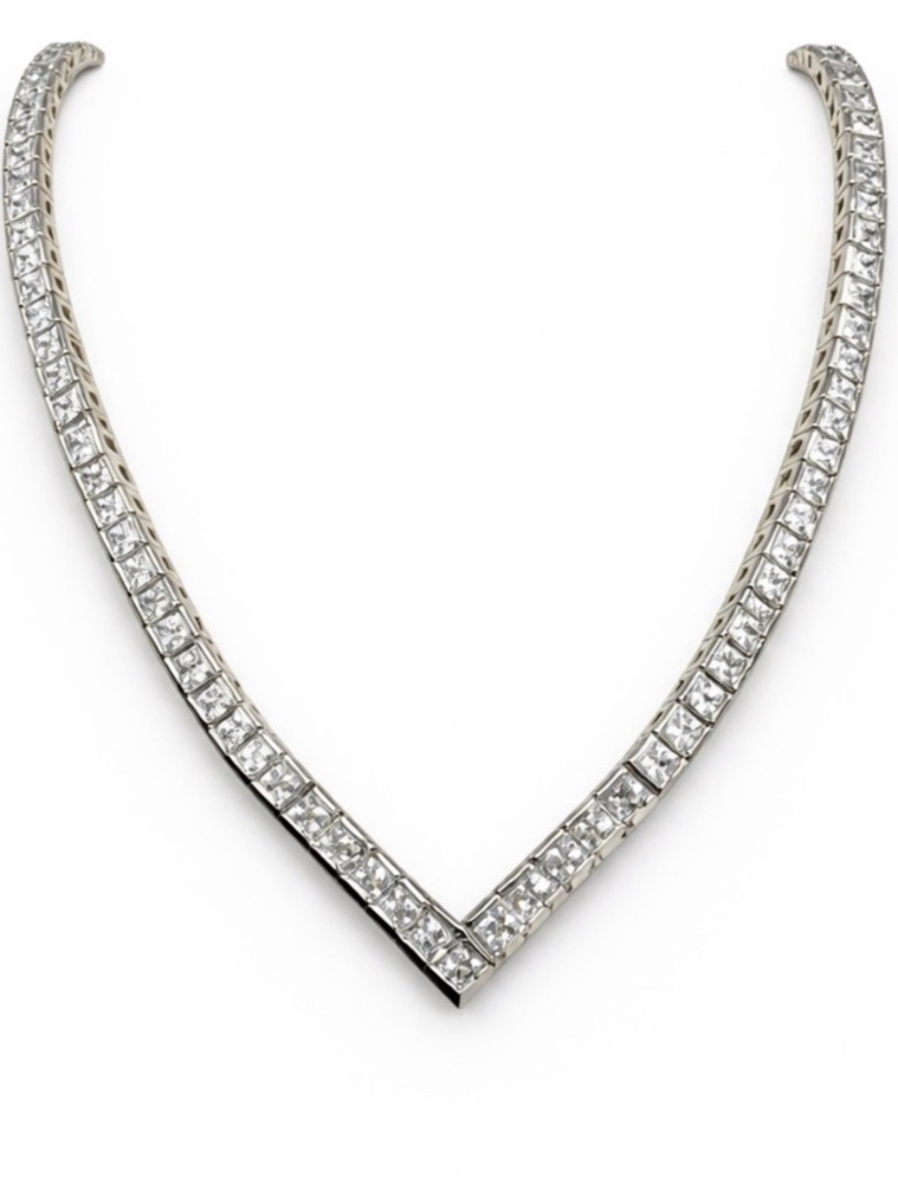 V Tennis Necklace Sterling Silver CZ NWOT